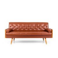 Noble House Marcel Faux Leather Tufted Sofa, Cognac Brown