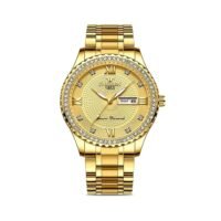 EEEkit Classic Diamond Gold Watches for Men, Stainless Steel Waterproof Dress Watch, Men's Quartz Analog Wristwatch